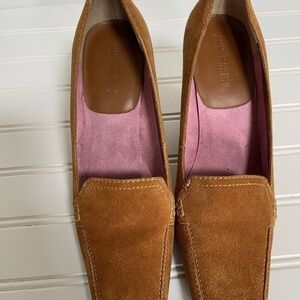 Ann Marino Womens Tan Suede Leather Wedge Stitched Square Toe Size 7